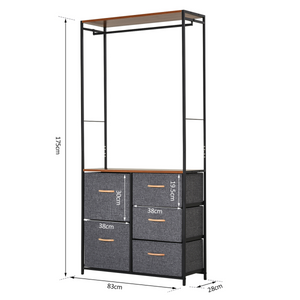 175x83cm Freestanding Clothes Hanger Storage Unit SteelBlack Brown Coat Rack HOMCOM