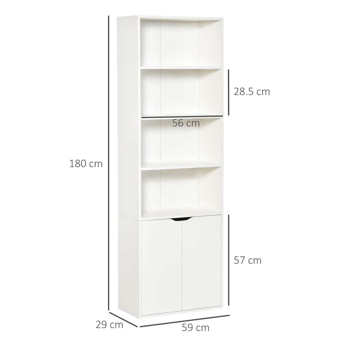 2 Door 4 Shelves Bookcase Wooden Storage Cabinet Display Unit White Unbranded