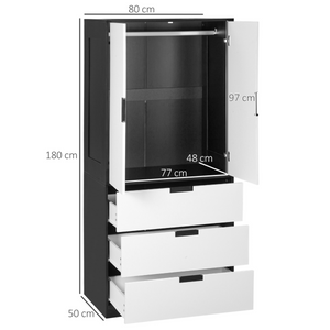 2 Door Wardrobe Modern Wardrobe with 3 Drawer and Hanging Rod for Bedroom White HOMCOM
