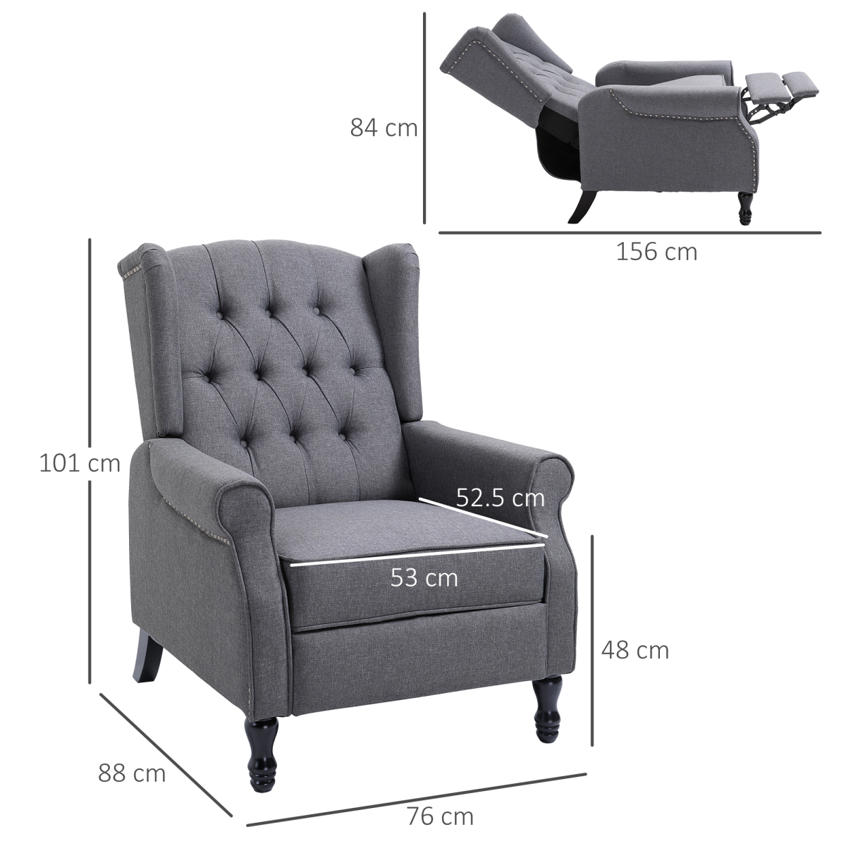 Recliner Armchair for Living Room Fabric Reclining Chair w/ Footrest Light Grey HOMCOM