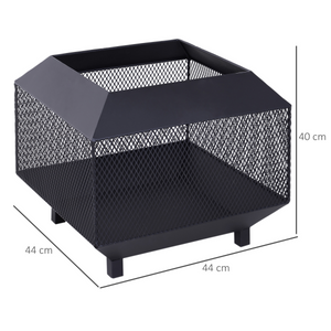 Outsunny Fire Pit, Square Shape, Steel-Black HOMCOM