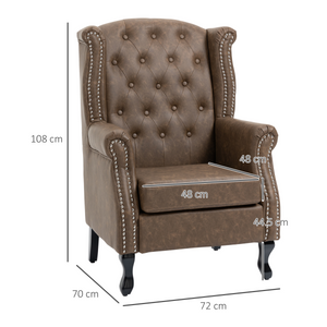 Chesterfield-style Wing Back Armchair Tufted Accent Chair Brown HOMCOM