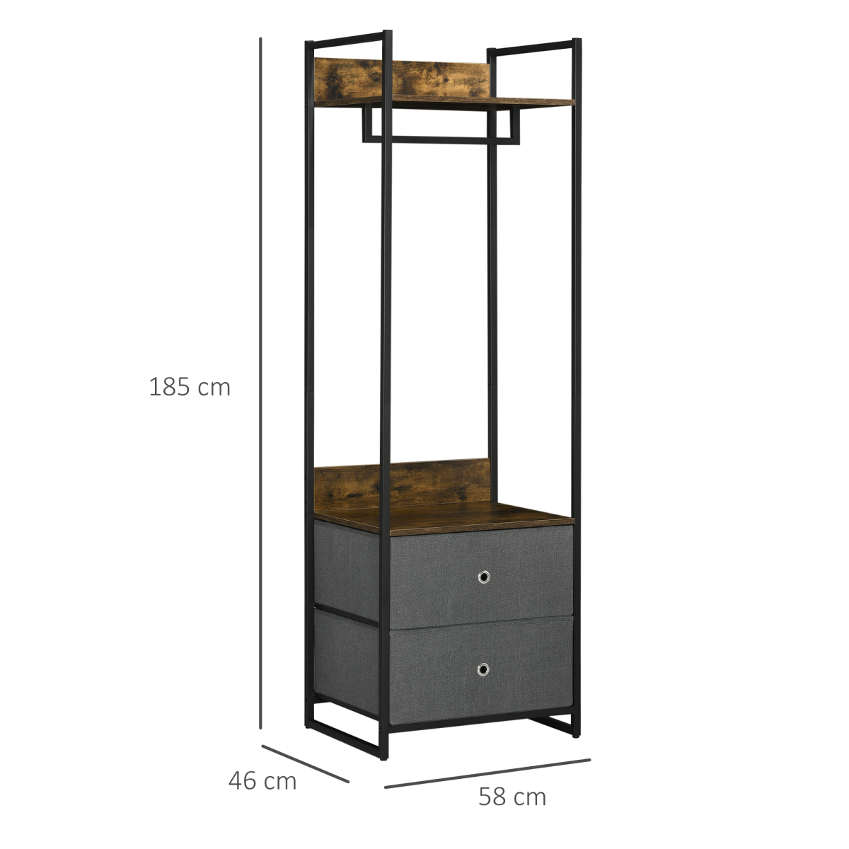 Industrial Clothes Rail Garment Rack with 2 Fabric Drawers Rustic Brown Unbranded