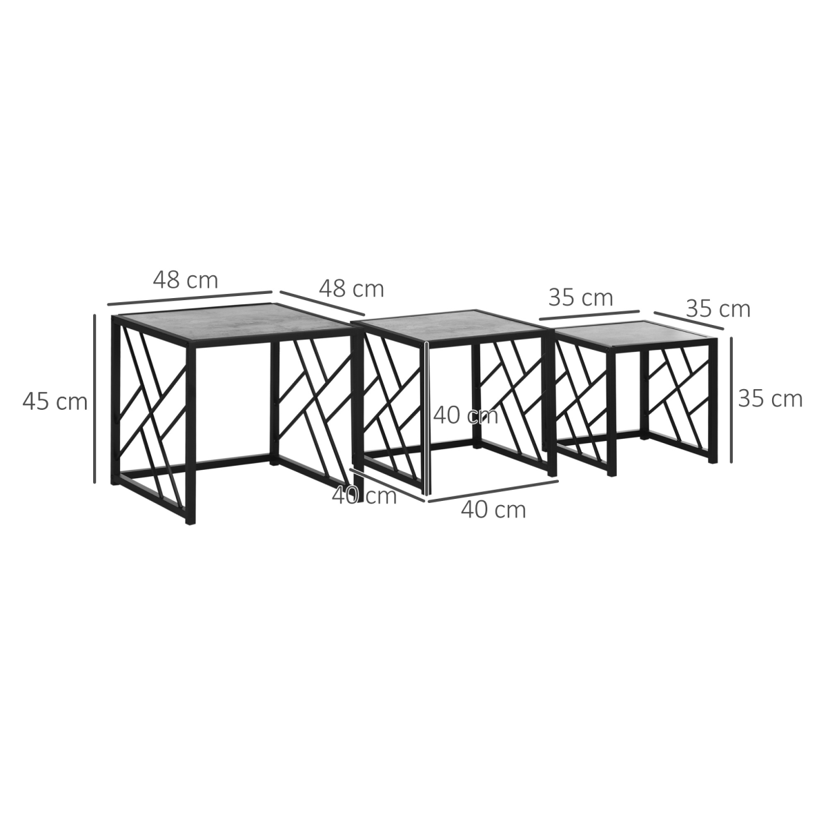 HOMCOM Set of 3 Nesting Coffee Tables Square End Tables w/ Metal Frame, Grey Unbranded