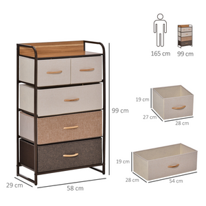 HOMCOM Closet Dresser, Dresser Tower With 5 Linen Fabric Drawers Steel Frame Unbranded