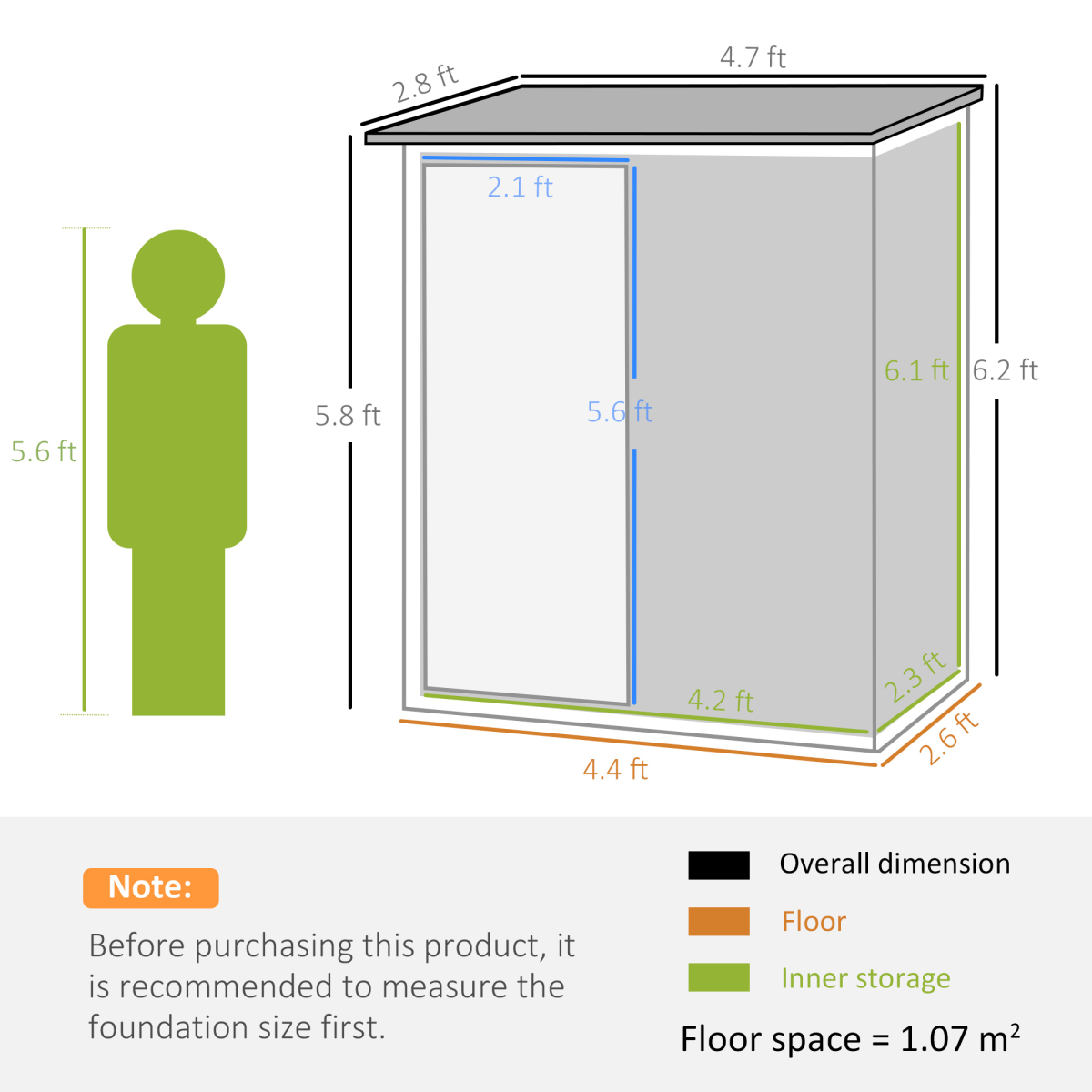Garden Storage Shed, Sloped Roof, Lockable Door Green, 142x84x189cm Outsunny