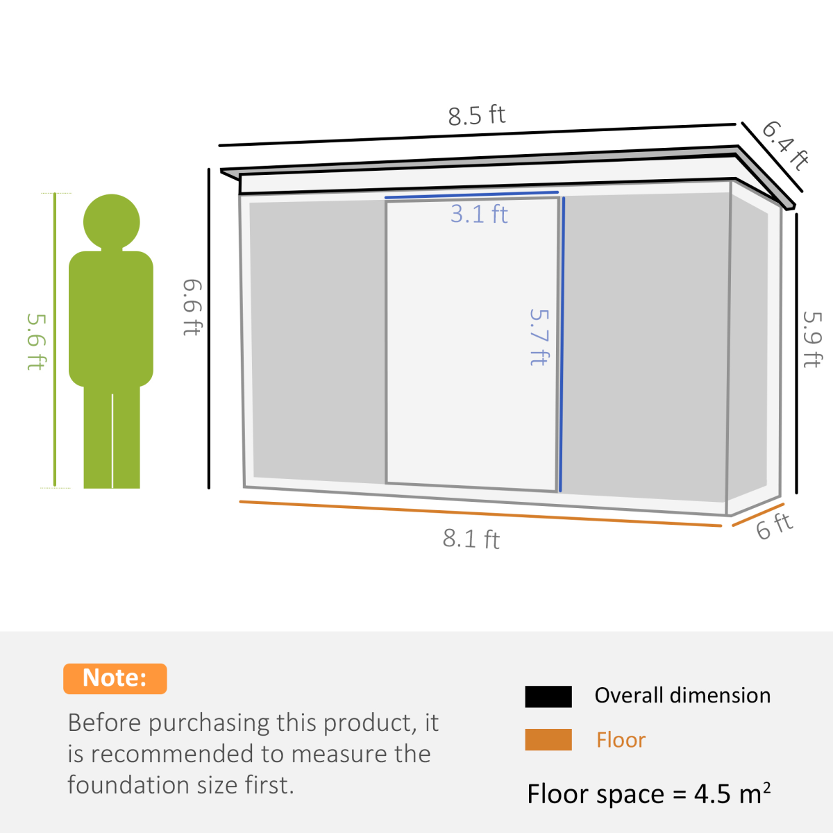 Pent Roofed Metal Garden Shed Foundation and Vent 260x194x200cm Green Outsunny
