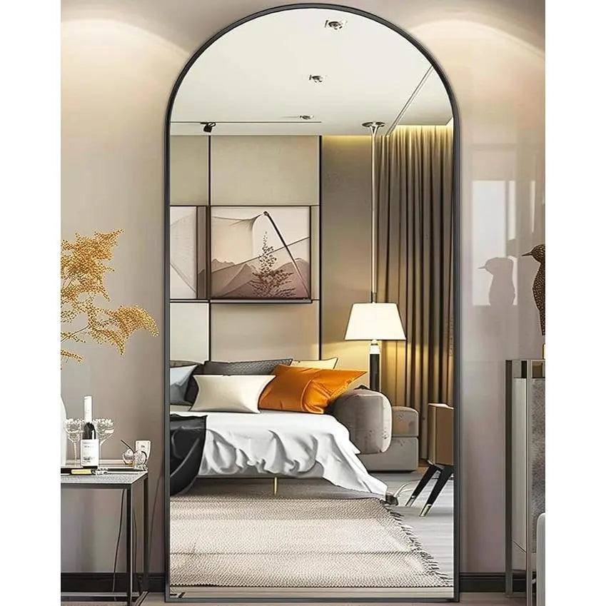 Arched/Right Angle 71"X26" Full Length Mirror Full Body Floor Mirror Standing Hanging or Leaning Wall, Arch Wall Mirror with Stand Aluminum Alloy Thin Frame for Bedroom Cloakroom,Black 64"X21" 59"X16"Arched Full-Length Mirror with Explosion-Proof HD Glass
