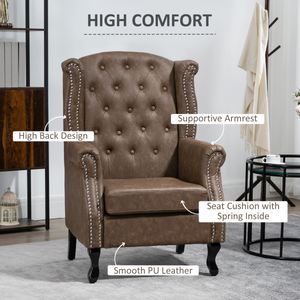 Chesterfield-style Wing Back Armchair Tufted Accent Chair Brown HOMCOM
