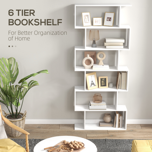 Particle Board 6-Tier Asymmetrical Shelving Unit White HOMCOM
