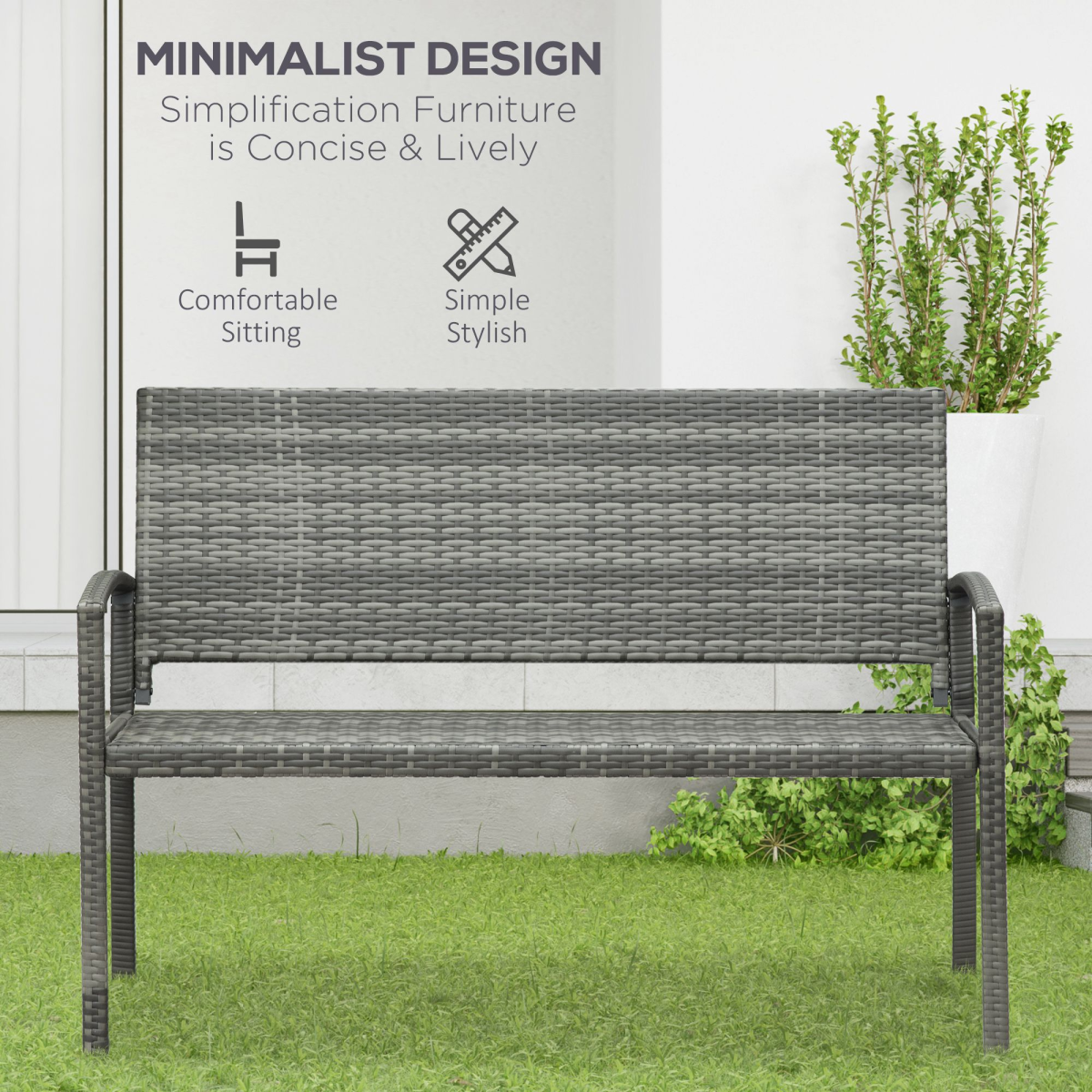 Outsunny Patio Rattan 2 Seater Garden Bench Love Seater Garden Armchair Grey Outsunny