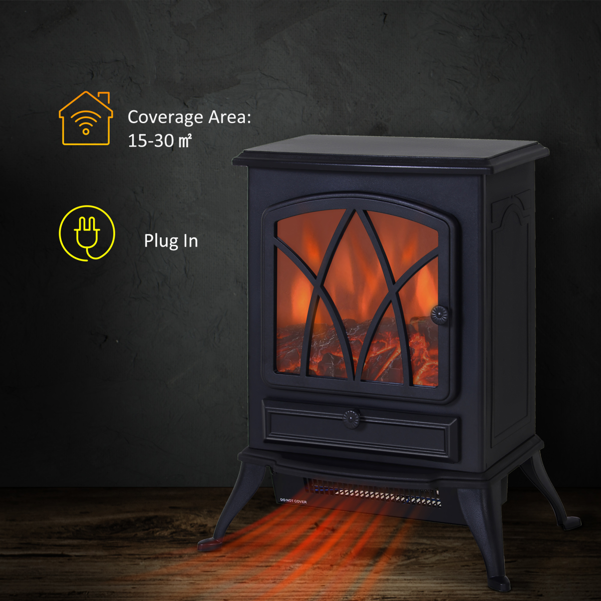 1850W Flame Effect Electric Free Standing Fireplace Fan Log Burning Stove -Black HOMCOM