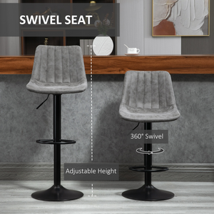 Set Of 2 Microfibre Retro Tub Bar Stools w/ Metal Frame Footrest Home Seat Grey HOMCOM