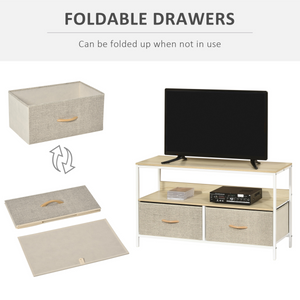 HOMCOM TV Cabinet, TV Console Unit with 2 Foldable Linen Drawers Maple Colour Unbranded