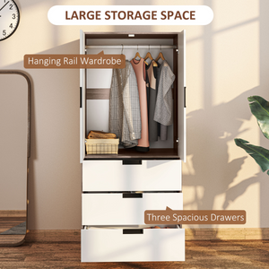 HOMCOM 2 Door Wardrobe Brown Wardrobe with 3 Drawer and Hanging Rod Brown HOMCOM