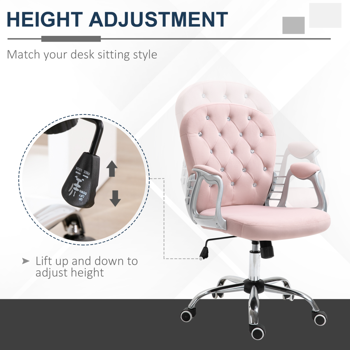Office Chair Luxury Velour Diamond Tufted Padded Ergonomic 360� Swivel Pink Unbranded