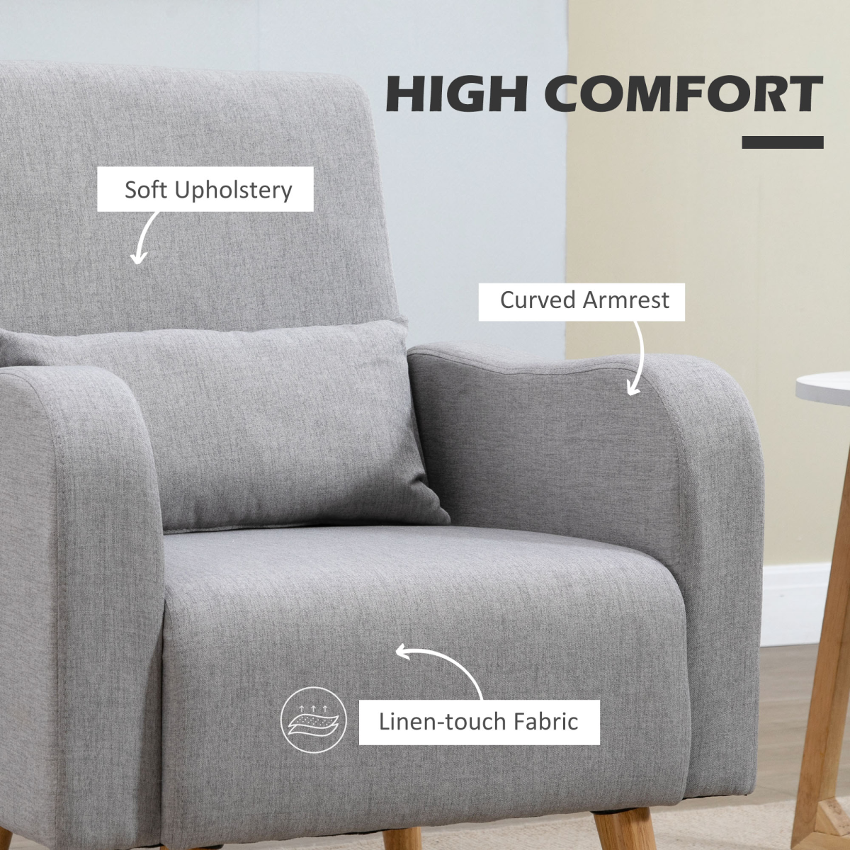 Nordic Leisure Lounge Sofa Accent Chair with Pillow for Bedroom Grey HOMCOM