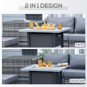 Square Propane Gas Fire Pit Table Rattan Smokeless Heater with Lava Rocks & Lid Outsunny