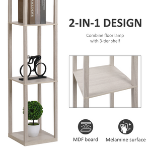 4-Tier Floor Lamp, Floor Light with Storage Shelf White and Oak 3-Tier HOMCOM
