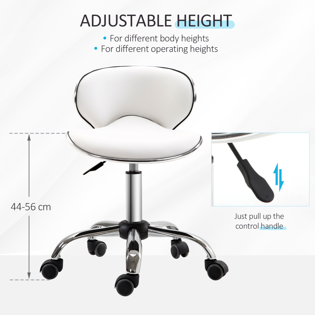 Office Chair Beauty Salon Rolling Technician Stool Chair Low Back White HOMCOM Unbranded