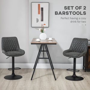 HOMCOM Bar Stools Set of 2, Adjustable Bar Chairs 360° Swivel for Kitchen Grey HOMCOM