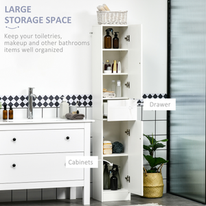 kleankin High Gloss Tall Bathroom Cabinet with Adjustable Shelves White Kleakin