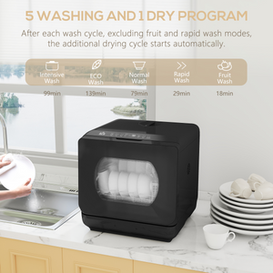 HOMCOM Worktop Dishwasher w/ 4 Place Settings 6 Programs, Black HOMCOM