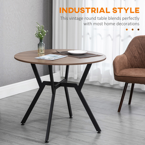 Industrial Dining Table with Round Top Steel Legs for Kitchen Dining Room Brown Unbranded