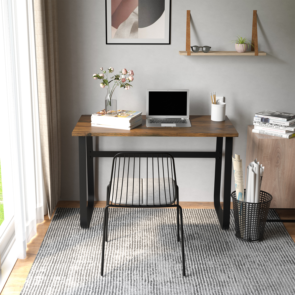 Writing Desk Workstation Center Laptop Table Industrial Design HOMCOM