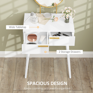 HOMCOM Modern Dressing Table w/ 2 Drawers Round Mirror for Bedroom White HOMCOM