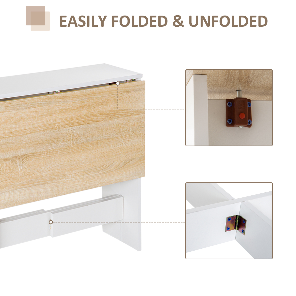 Drop Leaf Table Folding Dining Space Saving-Oak White Colour HOMCOM