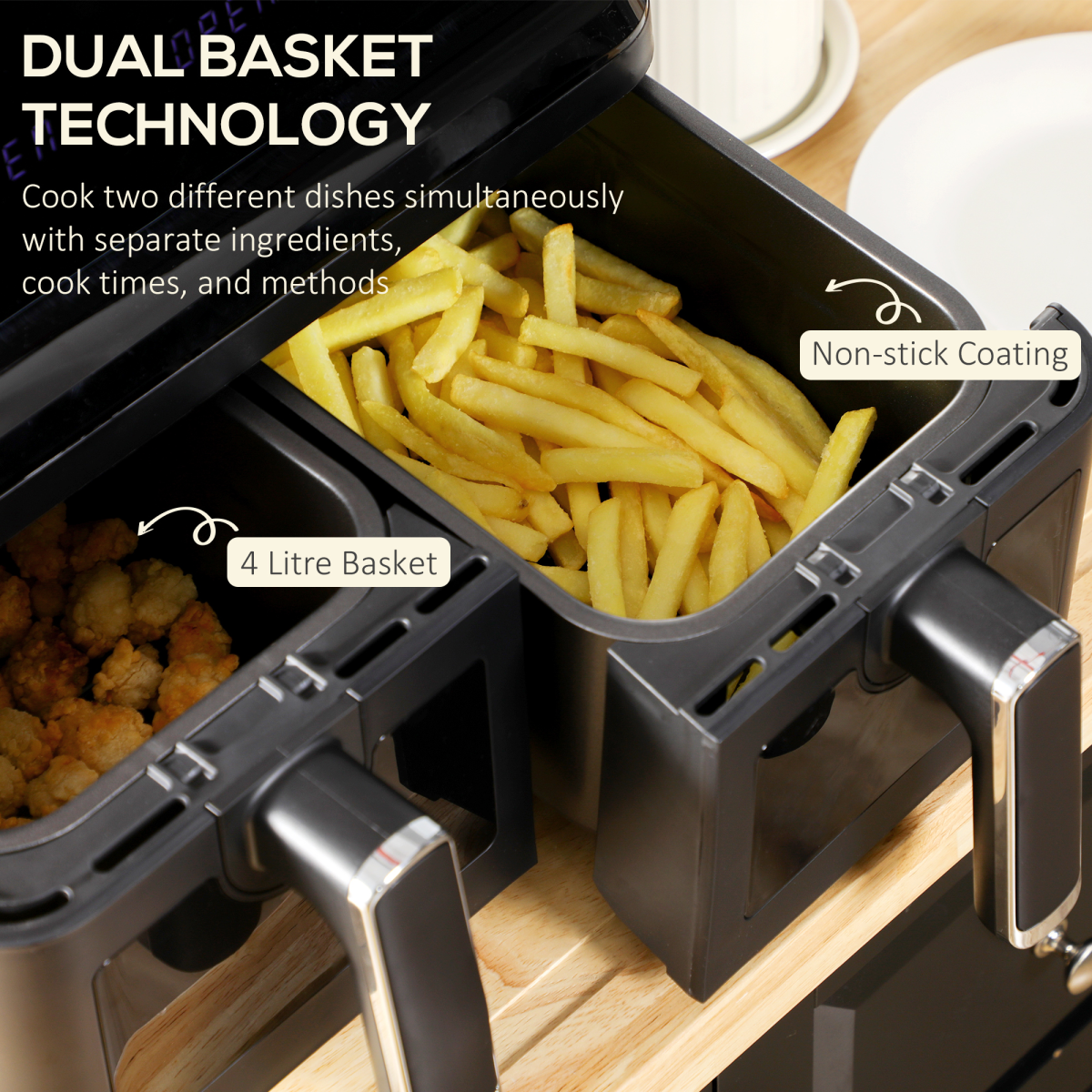 Dual Air Fryer 8L Family Size w/ 2 Basket 8 Presets Cookbook Timer 2500W HOMCOM