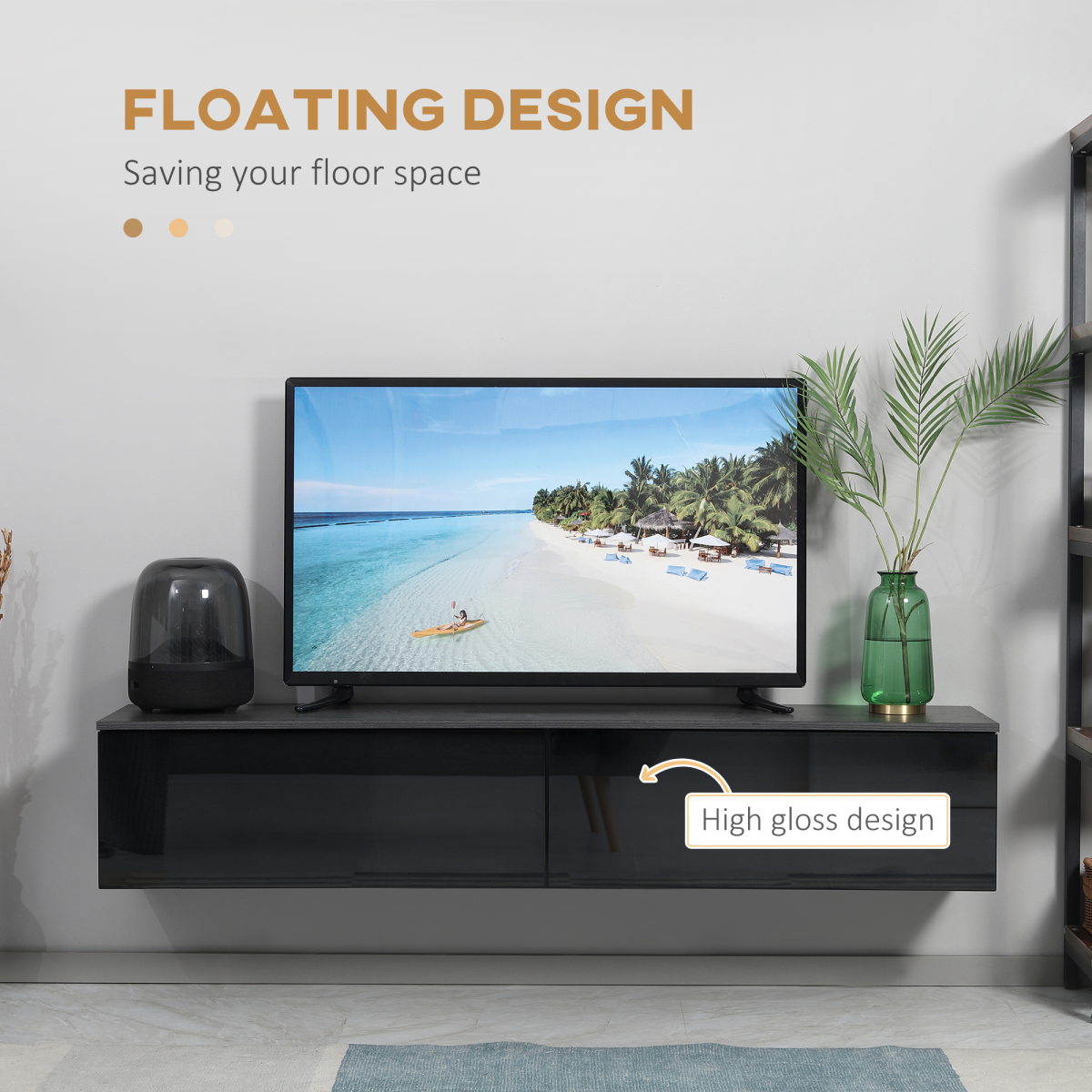 Floating TV Unit Stand, Wall Mount Media Console with Storage Cupboards Unbranded