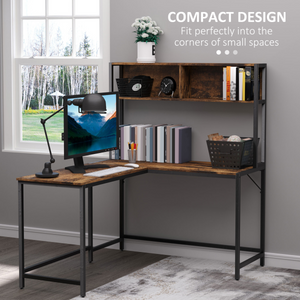 149x140x125cm Industrial L-Shaped Desk w Shelf - Brown & Black HOMCOM