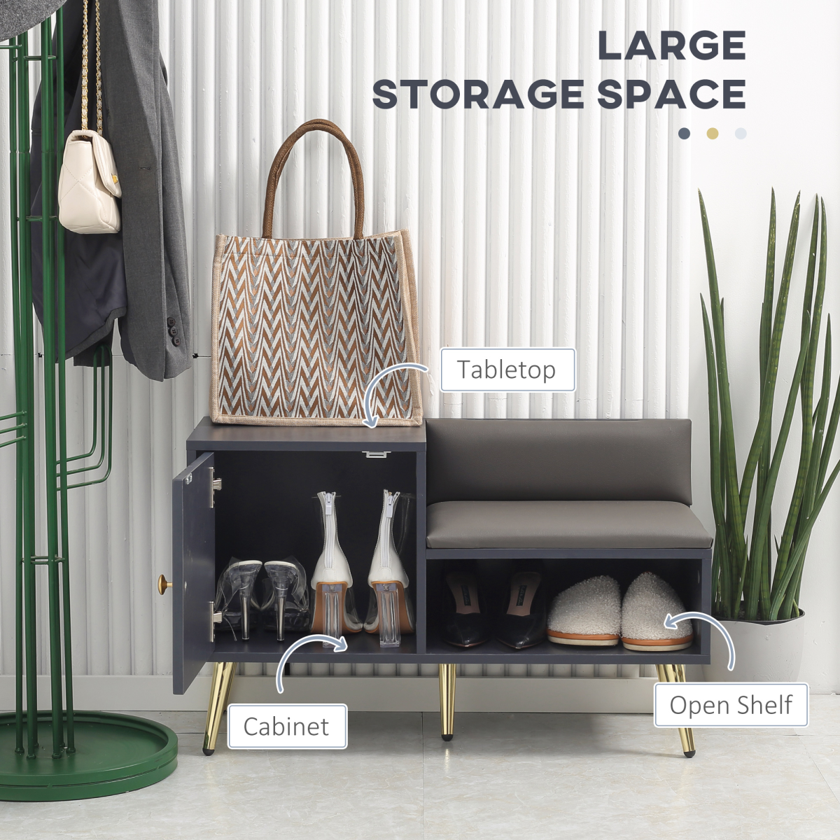 Shoe Bench with Storage Cabinet, Seating Cushion for Entryway Hallway Grey Unbranded