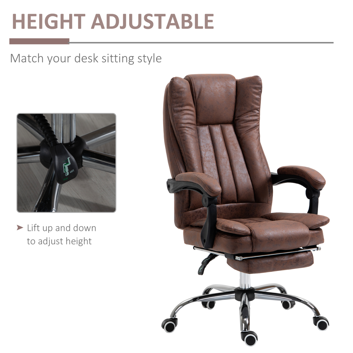 Executive Office Chair Computer Swivel Chair for Home with Arm, Footrest, Brown Vinsetto