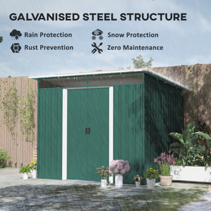 Pent Roofed Metal Garden Shed Foundation and Vent 260x194x200cm Green Outsunny
