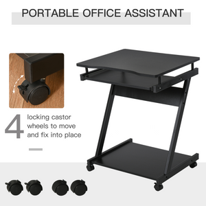 Movable Computer Desk with 4 Moving Wheels Sliding Keyboard Tray Black Unbranded