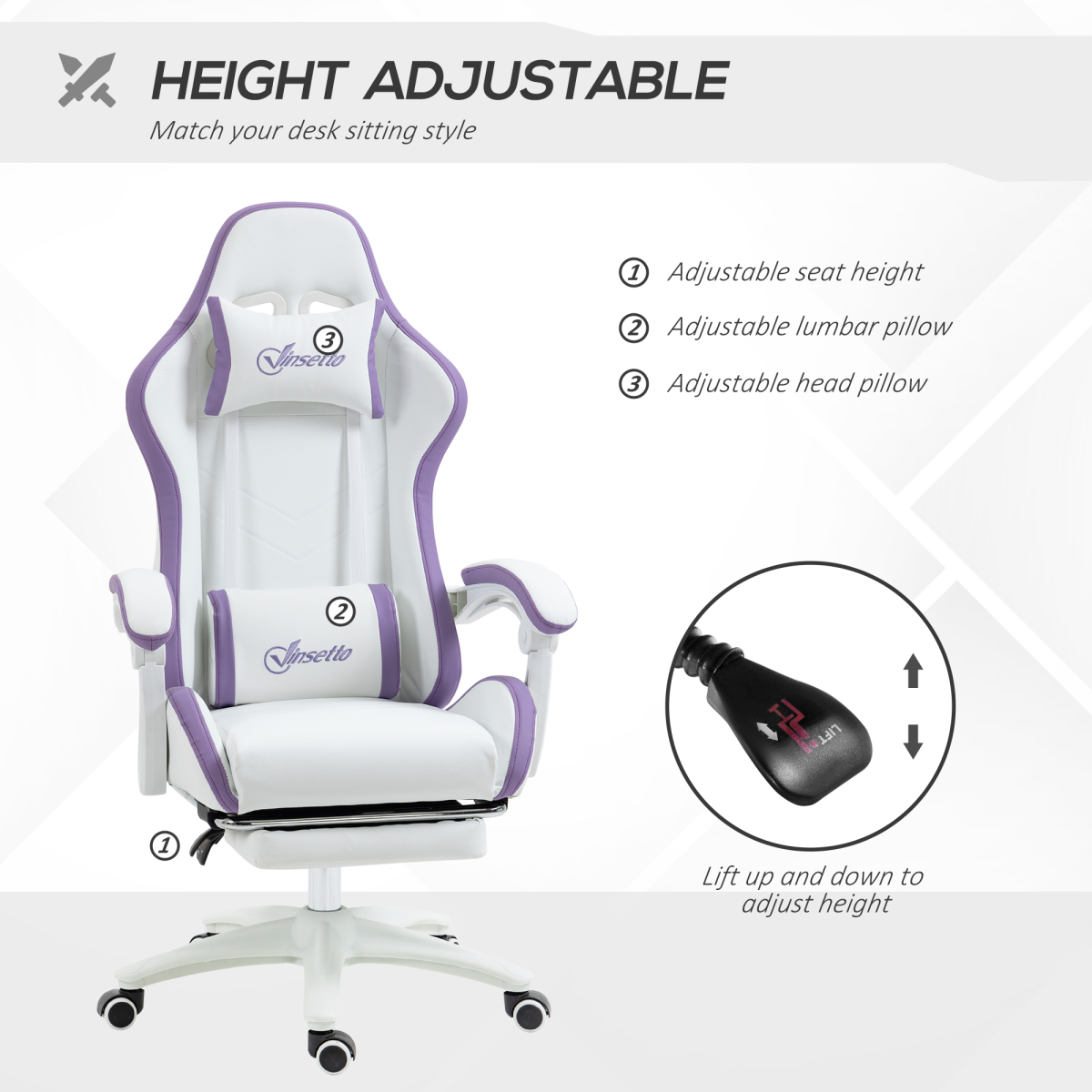 Vinsetto Racing Style Gaming Chair with Reclining Function Footrest, Purple Vinsetto