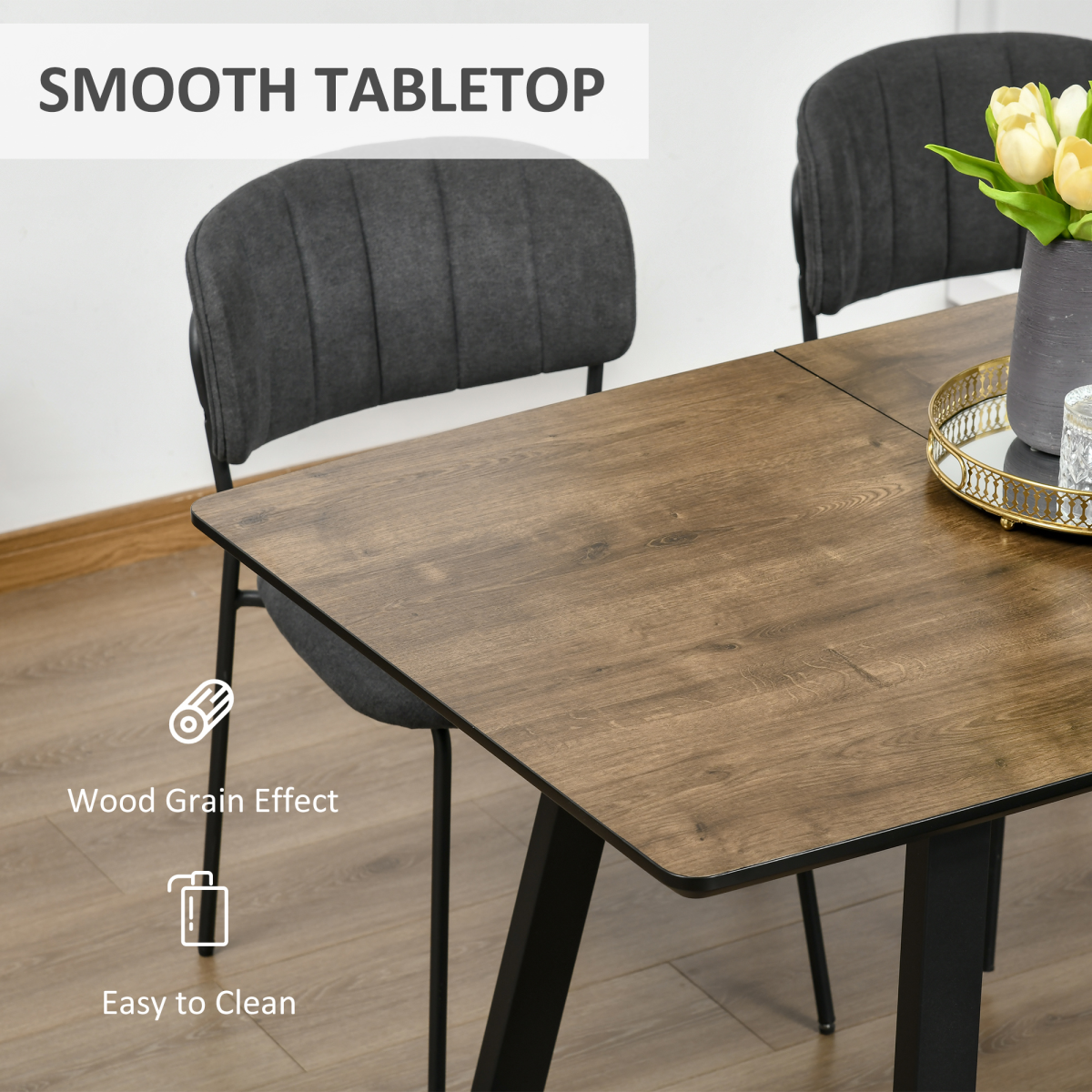 Extendable Dining Table Rectangular Wood Effect Tabletop with Metal Frame Unbranded