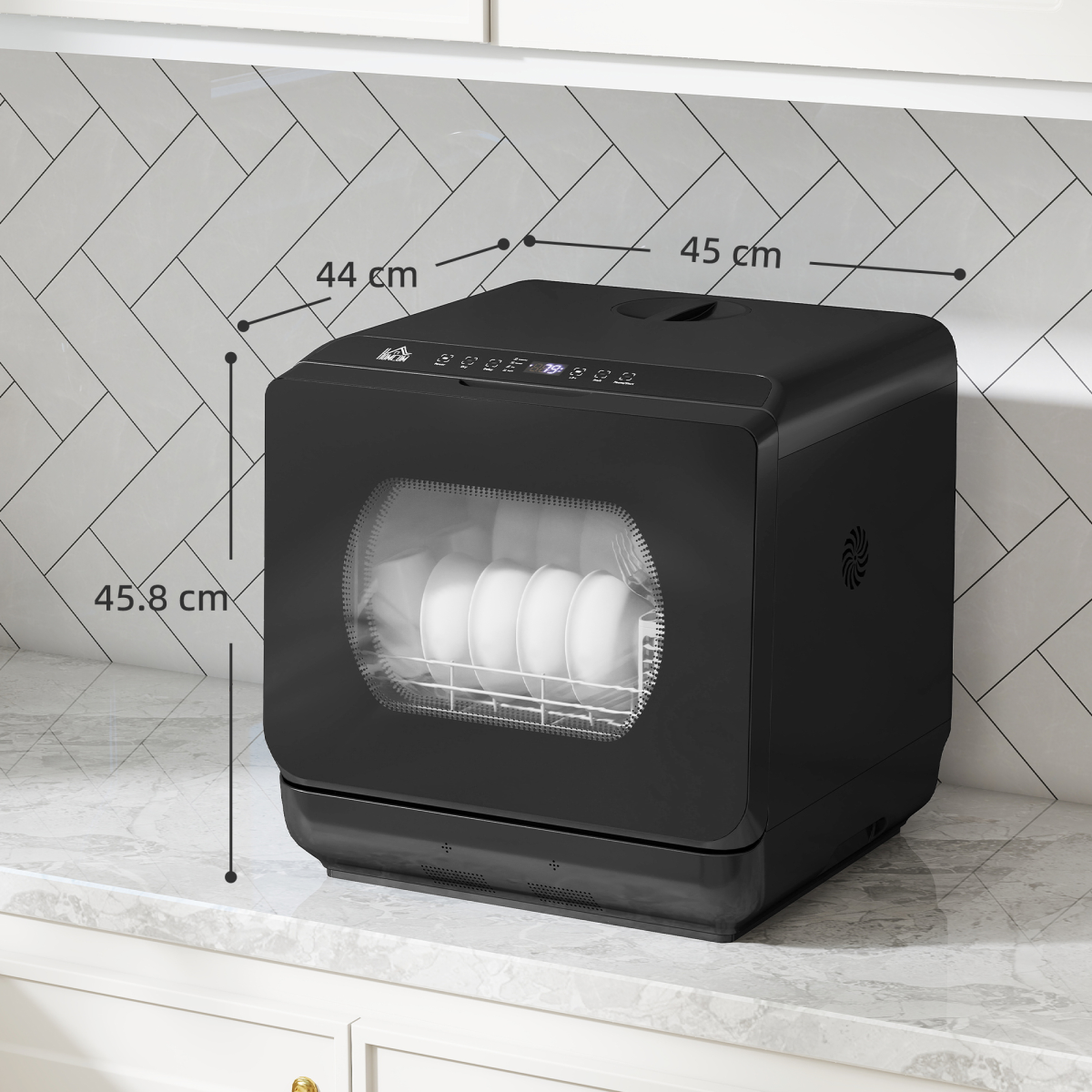 HOMCOM Worktop Dishwasher w/ 4 Place Settings 6 Programs, Black HOMCOM