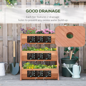 Outsunny 3 Tier Raised Garden Bed Wooden Elevated Planter Box Kit, Brown Outsunny
