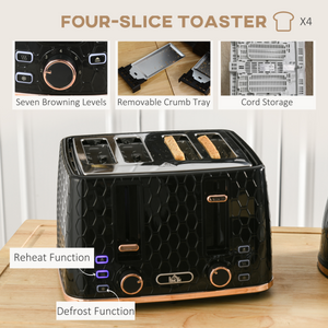 HOMCOM 1.7L Kettle and Toaster Set with Defrost, Reheat and Crumb Tray, Black HOMCOM
