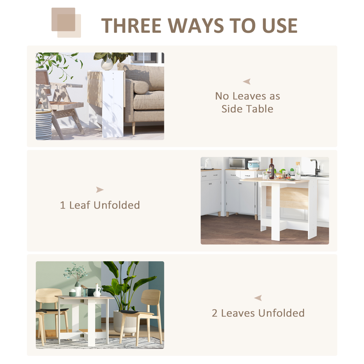 Drop Leaf Table Folding Dining Space Saving-Oak White Colour HOMCOM