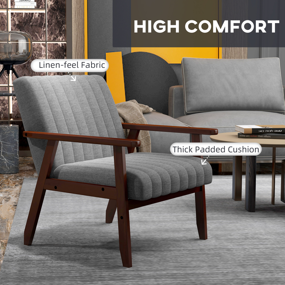 HOMCOM Modern Accent Chair Upholstered Armchair for Bedroom Living Room Grey HOMCOM