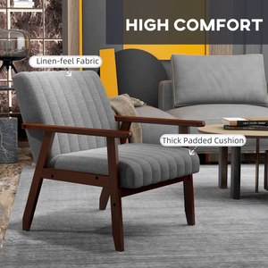 HOMCOM Modern Accent Chair Upholstered Armchair for Bedroom Living Room Grey HOMCOM