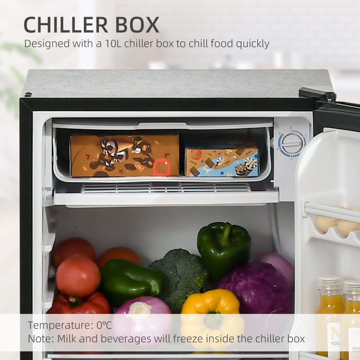 91L Freestanding Under Counter Fridge with Chiller Box Reversible Door Black HOMCOM