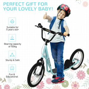 HOMCOM 90-96cm Kids Kick Scooter Adjustable Handlebar Inflatable Wheels Blue HOMCOM