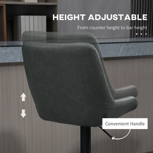 HOMCOM Bar Stools Set of 2, Adjustable Bar Chairs 360° Swivel for Kitchen Grey HOMCOM