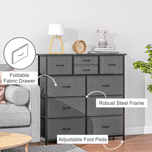 HOMCOM Bedroom Chest of Drawers Fabric Dresser w/ Foldable Drawers Black HOMCOM